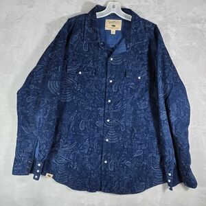 Western Aloha Paisley Corduroy Pearl Snap Western Shirt Mens XXL 2XL Navy Blue